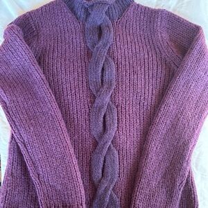 L.L. Bean Women's Purple Cable Knit Cowl Neck Sweater Mohair Wool Blend